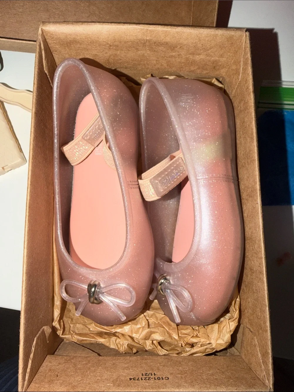 Mini Melissa Pink Glitter Jelly Mary Jane Flats